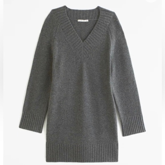 Abercrombie & Fitch Dark Grey Long-Sleeve Easy Mini Sweater Dress Gray - Picture 1 of 2